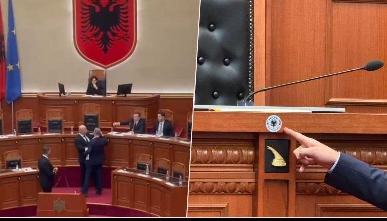 VIDEOLAJM/ ‘Çunat e Bostonit’, Nallbati ngjit logon me mbishkrimin tek vendi i kryeministrit