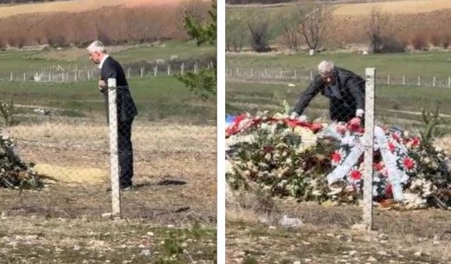 RIKTHEHET NË KOSOVË/ Momenti prekës kur Hashim Thaçi rregullon kurorën e luleve në varrin e të atit