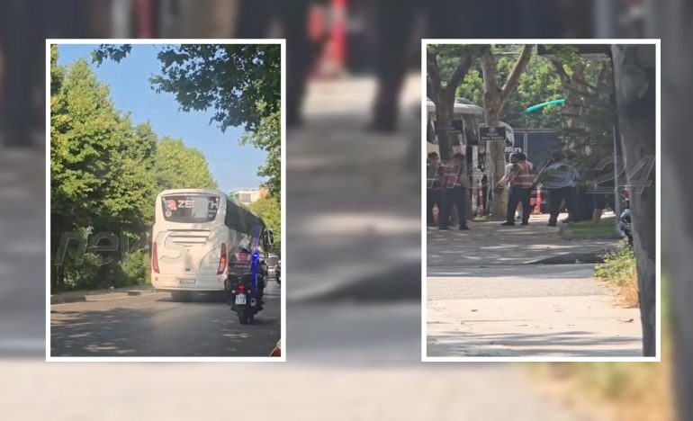 VIDEOLAJM/ Ekipi dhe stafi serb dalin nga hoteli nën masa të rrepta, policia shoqëron dy autobusë për në stadium