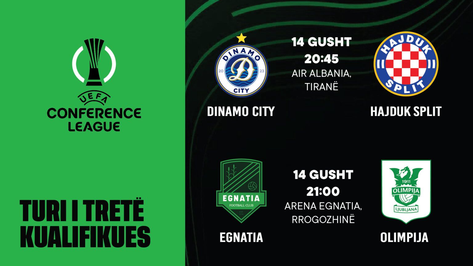 UEFA CONFERENCE LEAGUE/ Egnatia & Dinamo City luajnë nesër duelet vendimtare të turit të tretë