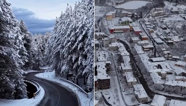 SI NJË KARTOLINË/ Puka ‘vishet me të bardha’, dëbora zbardh qytetin