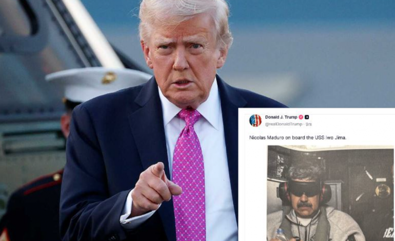 ME SYTË E MBULUAR DHE I PRANGOSUR/ Trump publikon pamjet e Maduros pas kapjes
