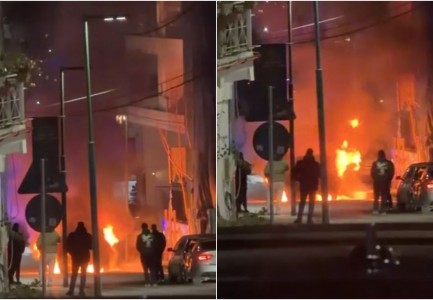 VIDEOLAJM/ Përfshihet nga flakët një automjet në zonën e Ujit të Ftohtë, bllokohet qarkullimi