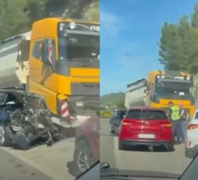 AKSIDENT I FRIKSHËM NË PEQIN/ Makina përplaset me kamionin, plagoset shoferja dhe një fëmijë