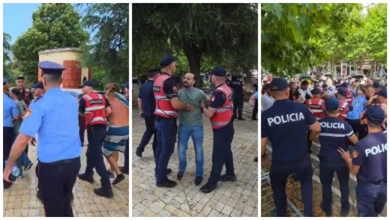 TENSIONE PARA KUVENDIT/ Protestuesit tentojnë të çajnë gardhin metalik, shtyhen me policinë. Disa të shoqëruar, mes tyre Dritan Goxhaj